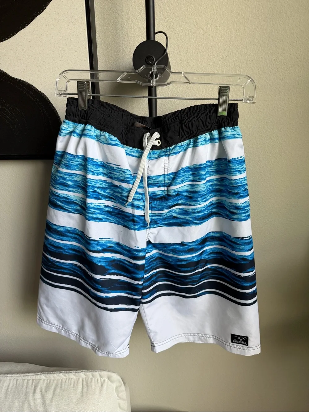 Big Chill Boys Blue & White Striped Swim Trunks